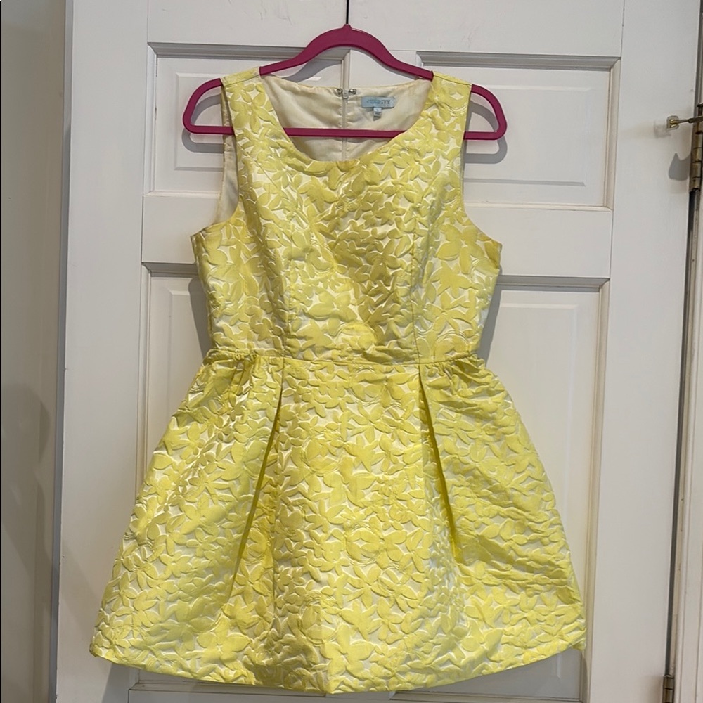Francesca’s Yellow Brocade Fabric Floral Pattern Dress